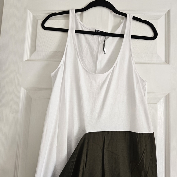 Zara Asymmetrical Dress in White and Olive - Picture 4 of 5